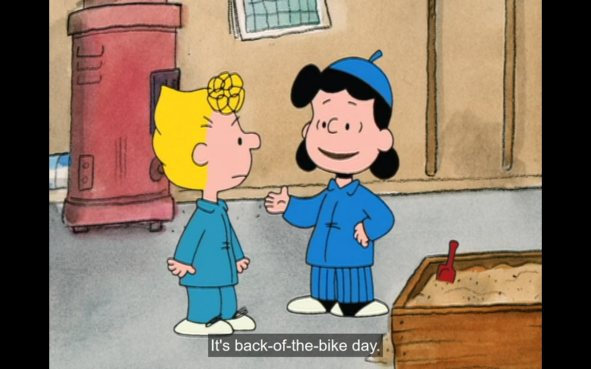 Lucy: It's back-of-the-bike day.